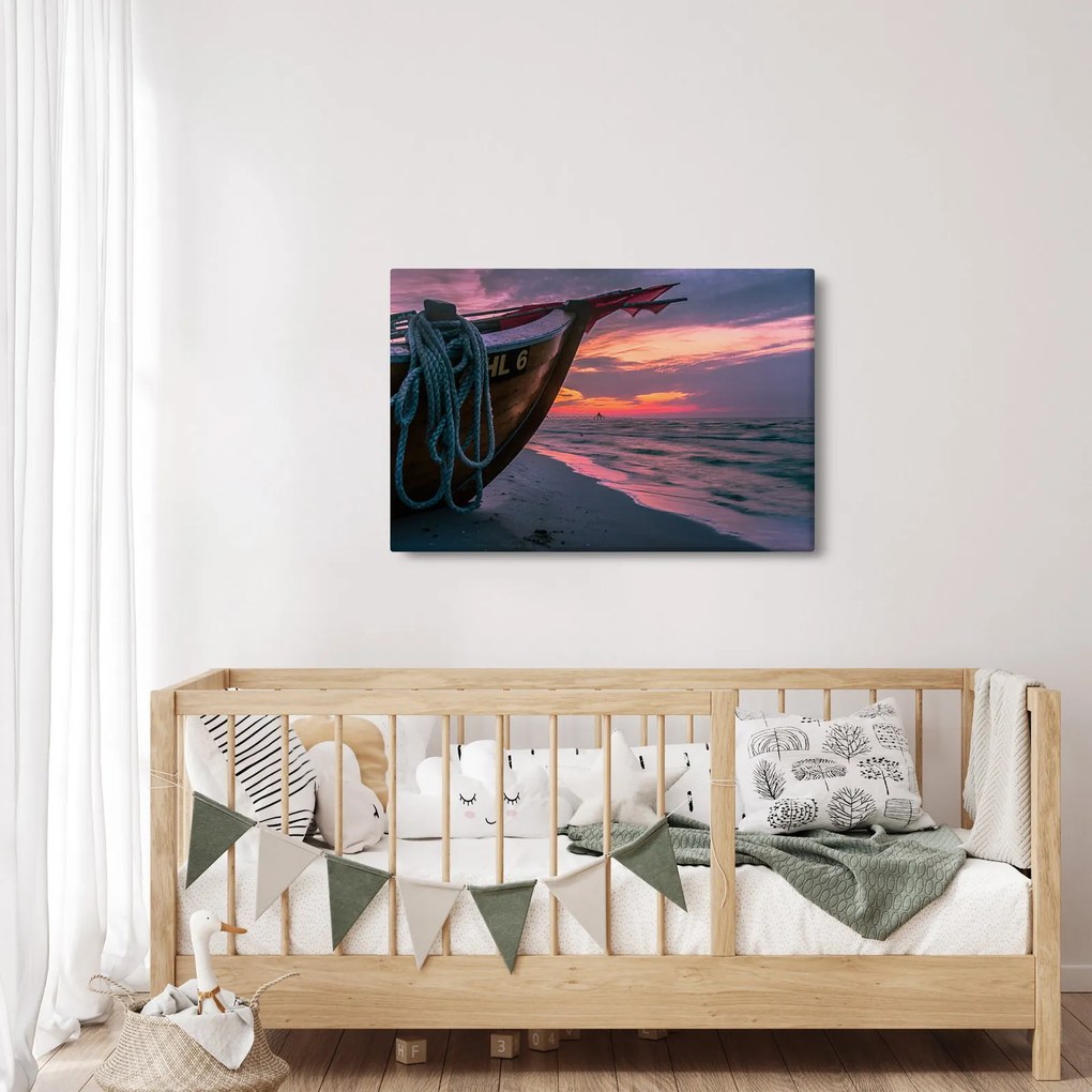 Obraz loďky na brehu (90x60 cm)