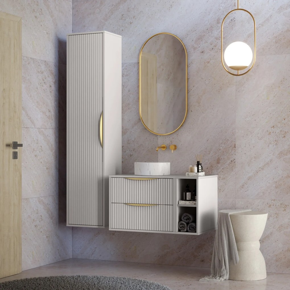 Závesná kúpeľňová skrinka Avila 38 cm kašmírová/zlatá
