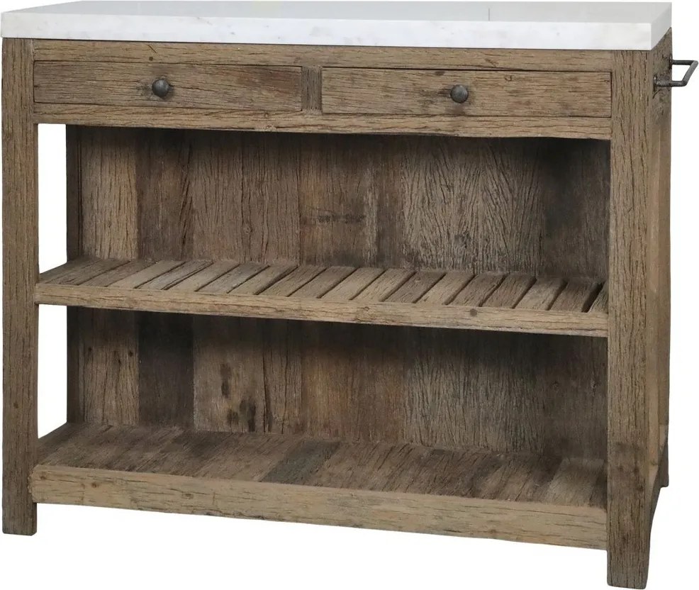 Hnedý antik servírovací stôl s mramorovou doskou Grimaud - 120*60*97 cm