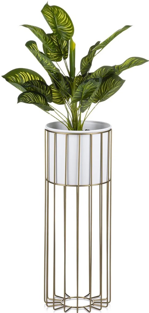 KOVOVÝ KVETINÁČ SO STOJANOM GLAM 55X20 CM BIELA/ZLATÁ