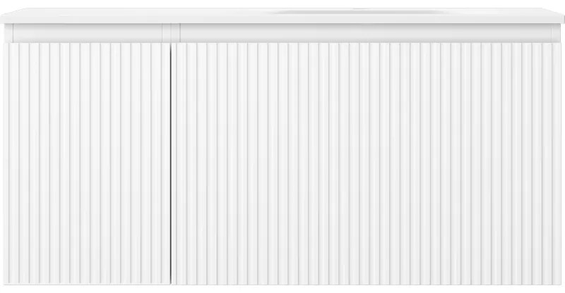 Mexen Rivel, kúpeľňová skrinka 100 cm s pravým umývadlom Vela, 1S, 1D, drážkovaná, biela matná, 91A23-10047-3-BBFF01-W23P01