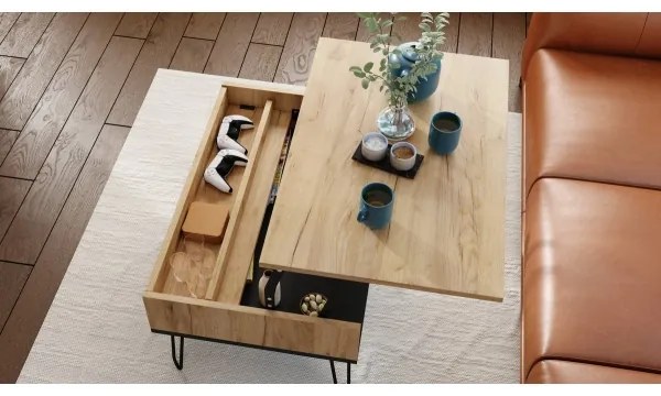 Konferenčný stôl so zdvíhacou doskou a policou HALIJA dub craft/čierna