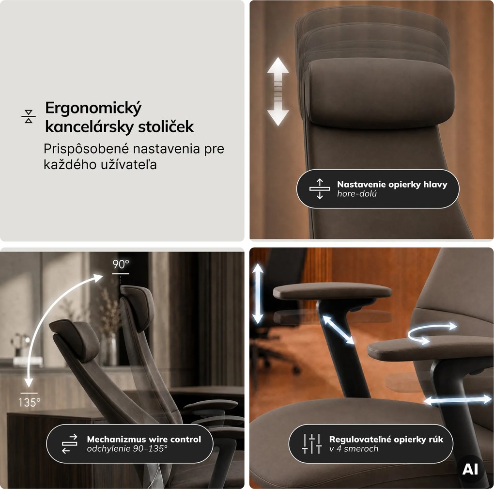 Kreslo kancelárske čalúnené riaditeľské hnedé: COMMAND