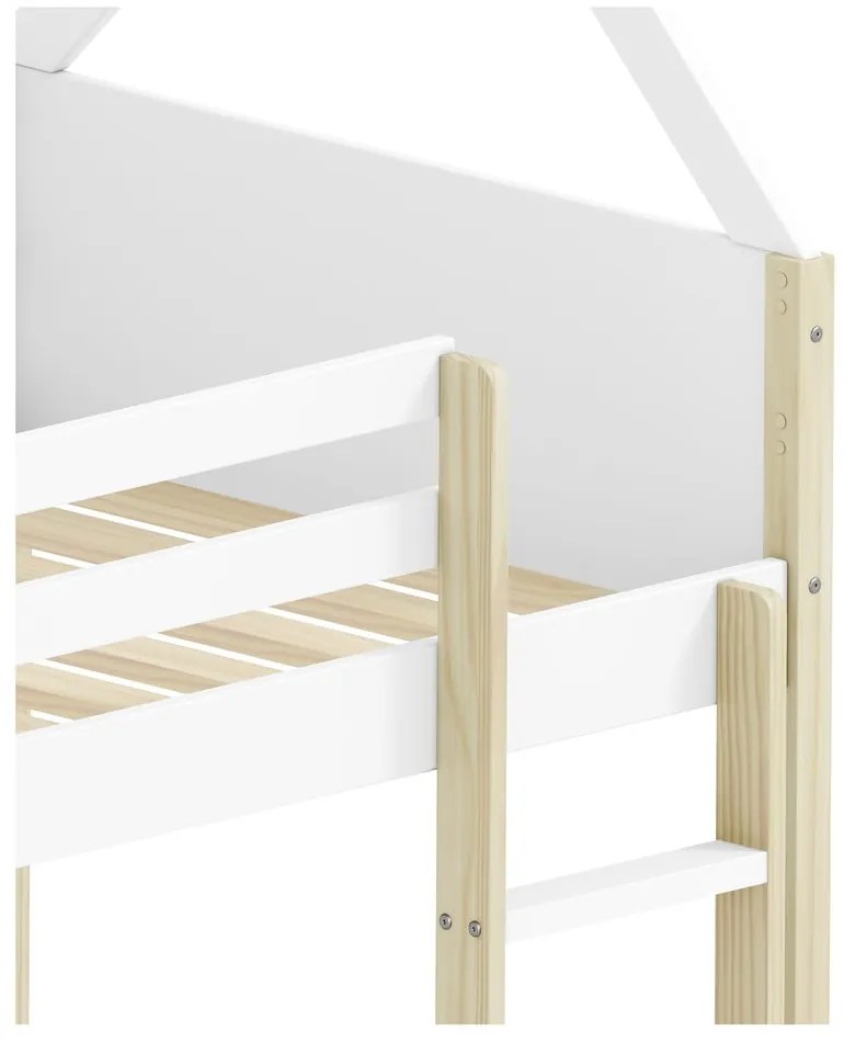 Domčeková poschodová detská posteľ v bielo-prírodnej farbe 90x190 cm Valka – Marckeric