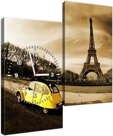 Obraz s hodinami Žltý automobil pred Eiffelovou vežou 60x60cm ZP1419A_2J
