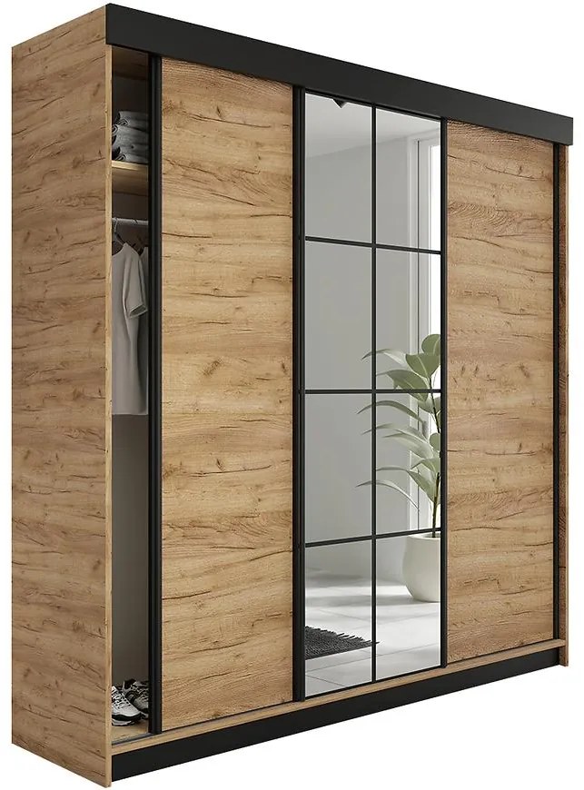 Skriňa Lamaro 200 dub craft zlatý + čierne vložky