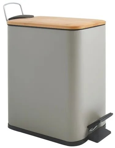 Spirella pedálový odpadkový kôš ERIK šedo-hnedá oceľ bambusové veko 5 L 10.22583