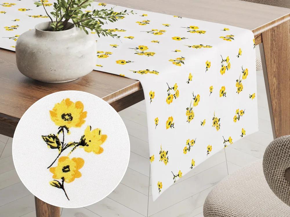 Biante Bavlnený behúň na stôl Sandra SA-084 Žlté kvety na bielom 20x160 cm
