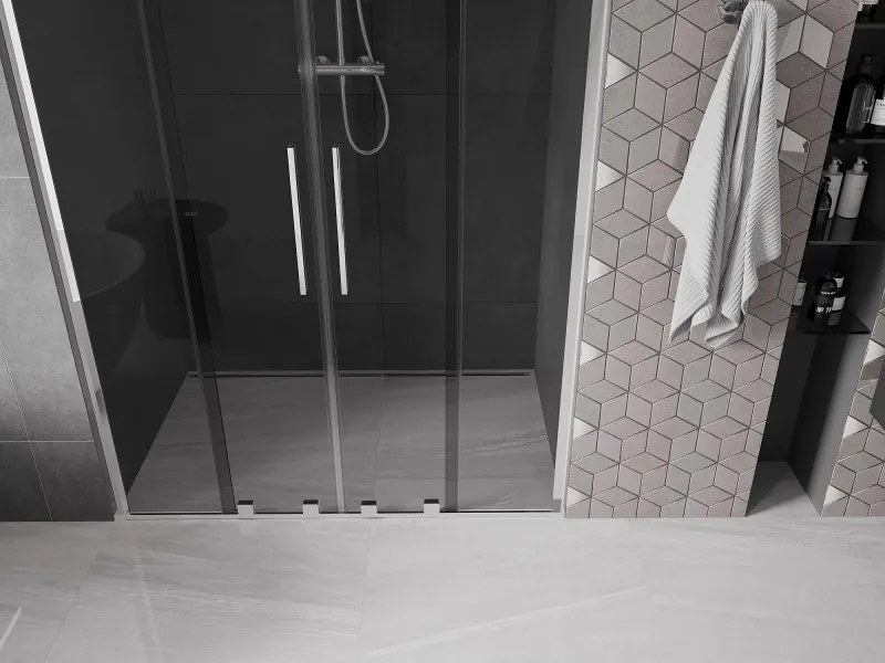 Mexen Velar L Duo, posuvné sprchové dvere do otvoru 150 cm, 8mm šedé sklo, chrómová, 871-150-003-42-01