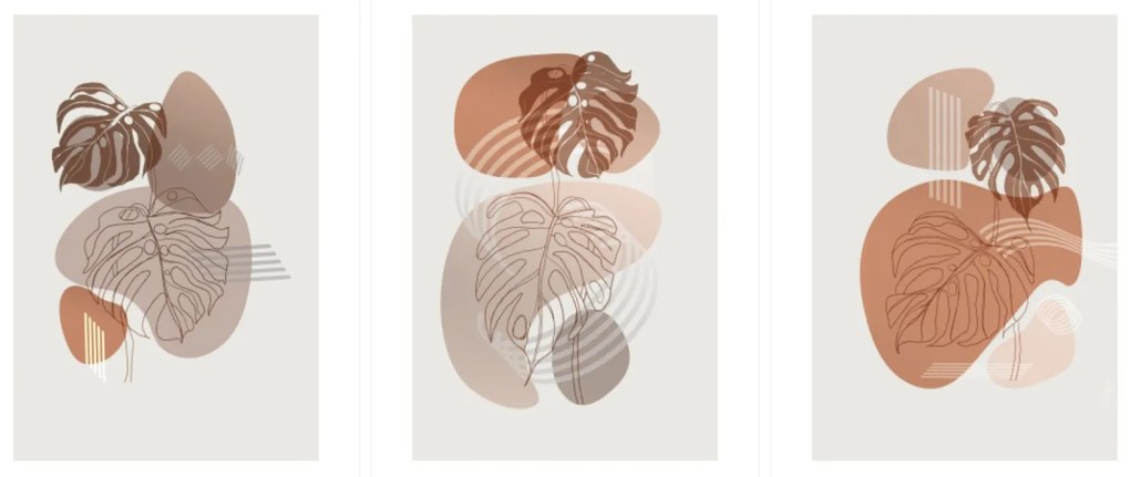Gario Sada plagátov Jesenná monstera - 3 dielna Farba rámu: Bez rámu, Rozmery: 135 x 63 cm
