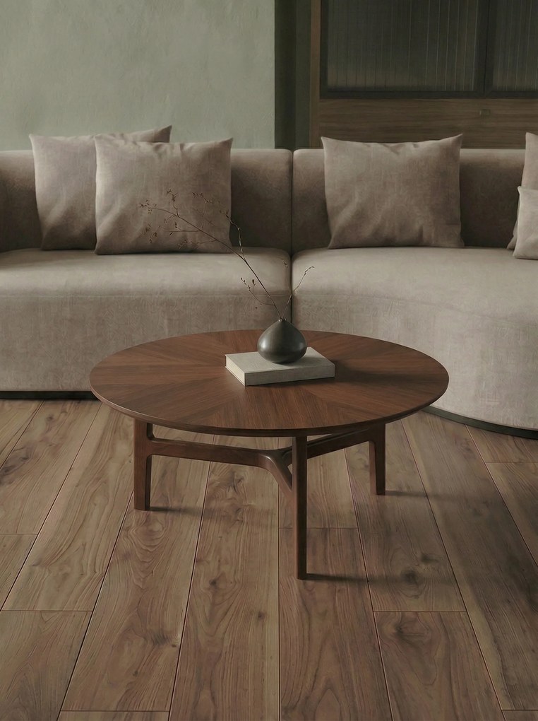 Mazzoni BELLUNO Prírodný orech (tmavohnedá) - DREVENÝ KONFERENČNÝ STOLÍK Ø65 cm OKRÚHLY MODERN CLASSIC