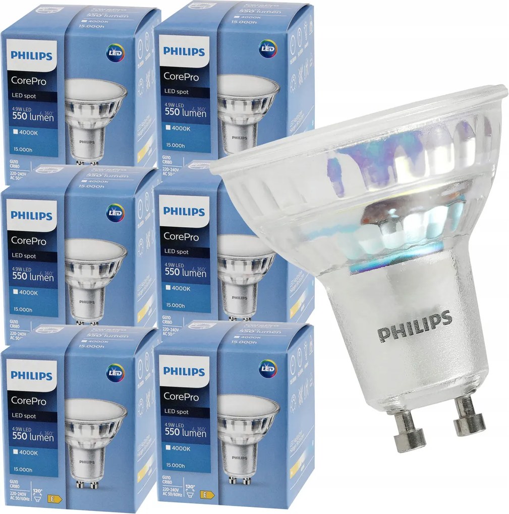 6x LED žiarovka GU10 4,9W 550lm 4000k neutrálna biela