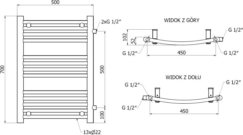 Mexen Ares, vykurovacie teleso 700 x 500 mm, 286 W, bočné pravé a spodné pripojenie, čierna, W102-0700-500-00-70-S