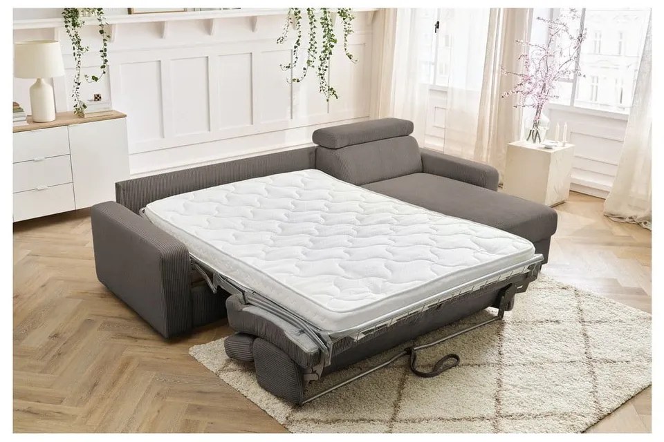 Sivo-hnedá menčestrová rozkladacia rohová pohovka (variabilná) Monaco – Bobochic Paris