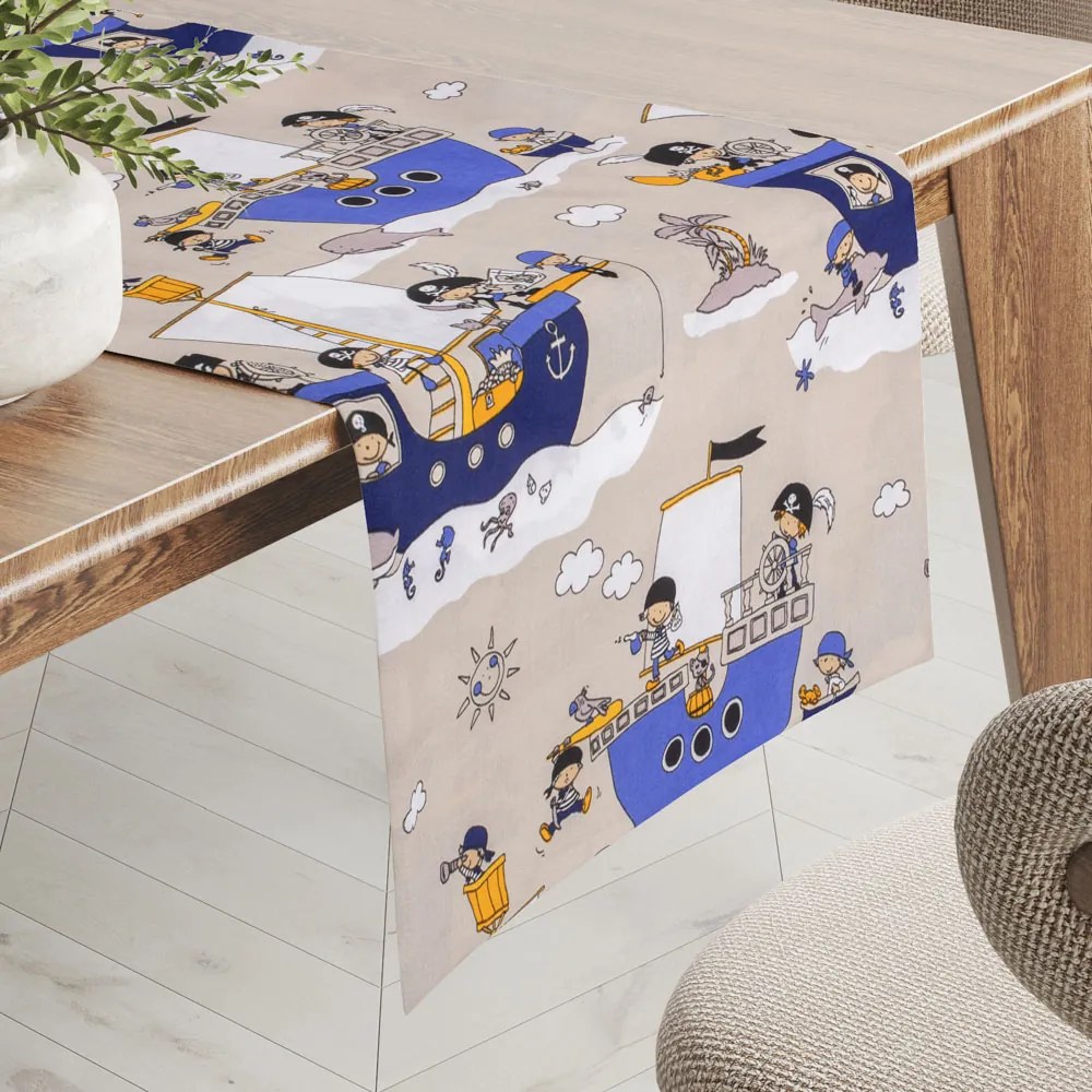 Biante Detský bavlnený behúň na stôl Sandra SA-022 Piráti na mori 20x160 cm