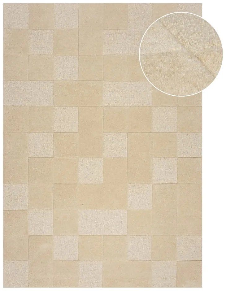 Béžový ručne tkaný vlnený koberec 300x400 cm Checkerboard – Flair Rugs