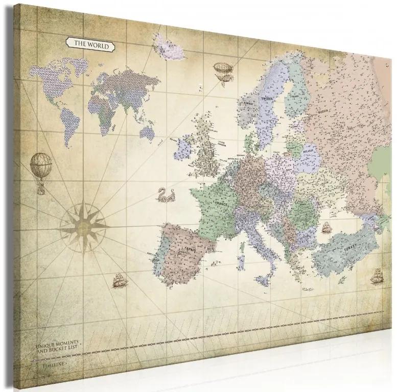 Artgeist Obraz - Map of Europe (1 Part) Wide Veľkosť: 30x20, Verzia: Premium Print