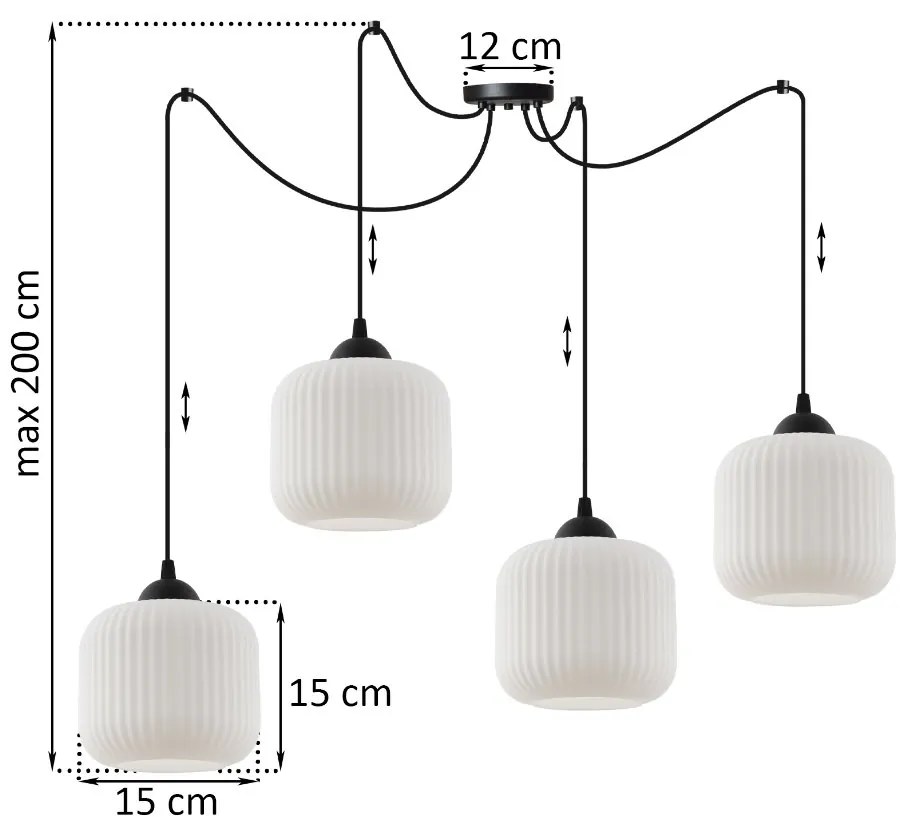 Závesné svietidlo Riffle Spider, 4x biele sklenené tienidlo, b