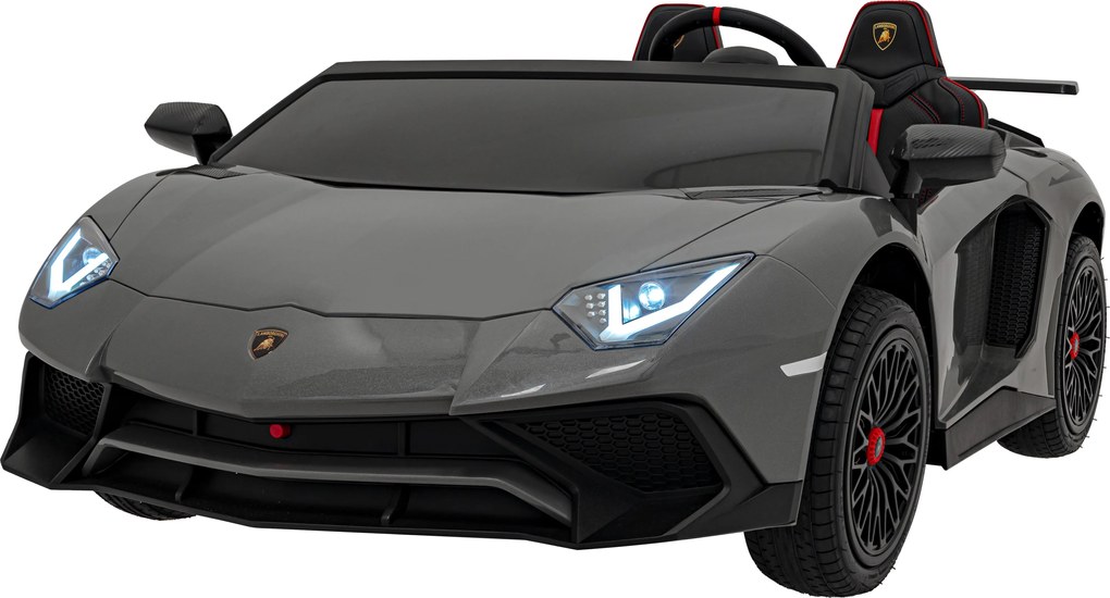 Ramiz Lamborghini Aventador SV batéria pre 2 deti Sivá + Bezkartáčový motor + Nafukovacie kolesá + LED audio