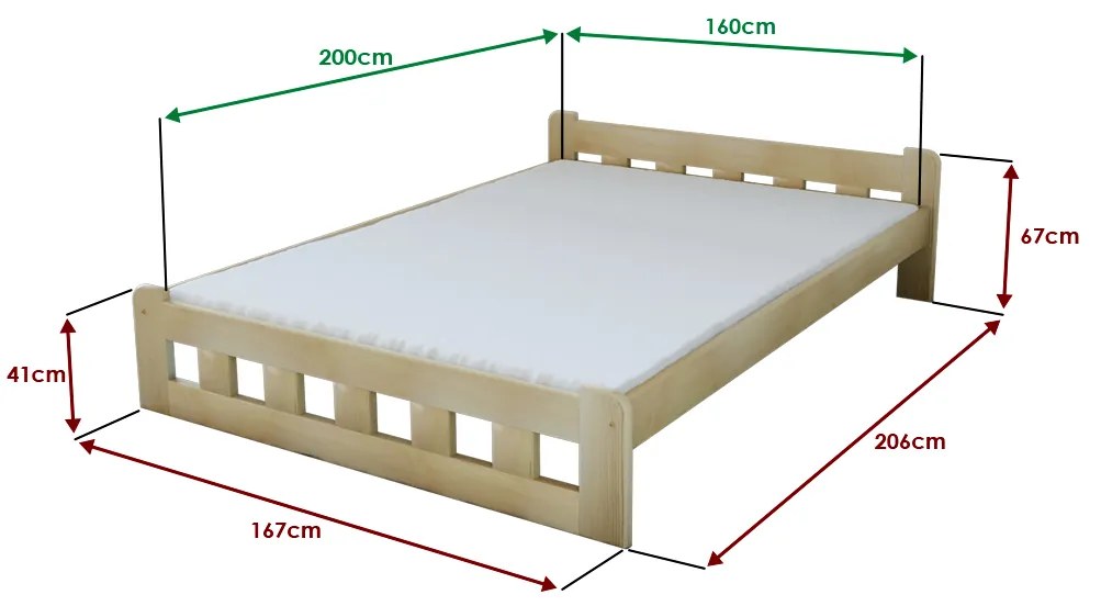 Posteľ Naomi zvýšená 160 x 200 cm, borovica Rošt: S latkovým roštom, Matrac: Matrac COCO MAXI 20 cm