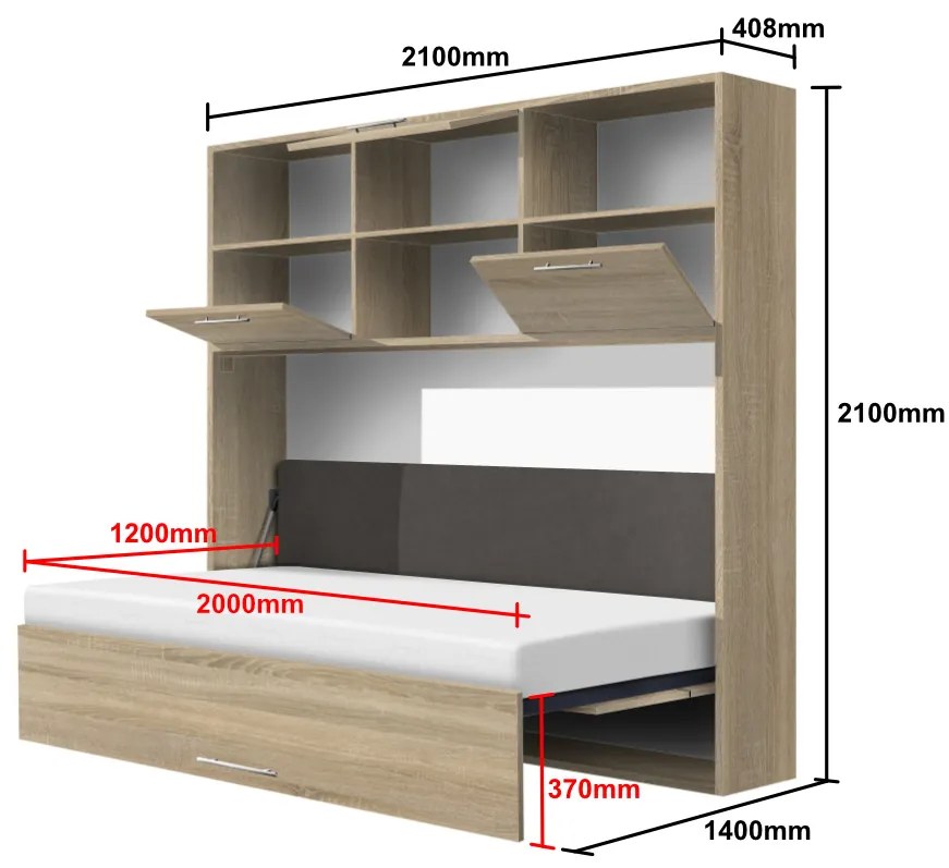 Nabytekmorava Sklápacia posteľ VS1056 MAX, 200x120cm farba lamina: antracit/biele dvere, Varianta dverí: matné