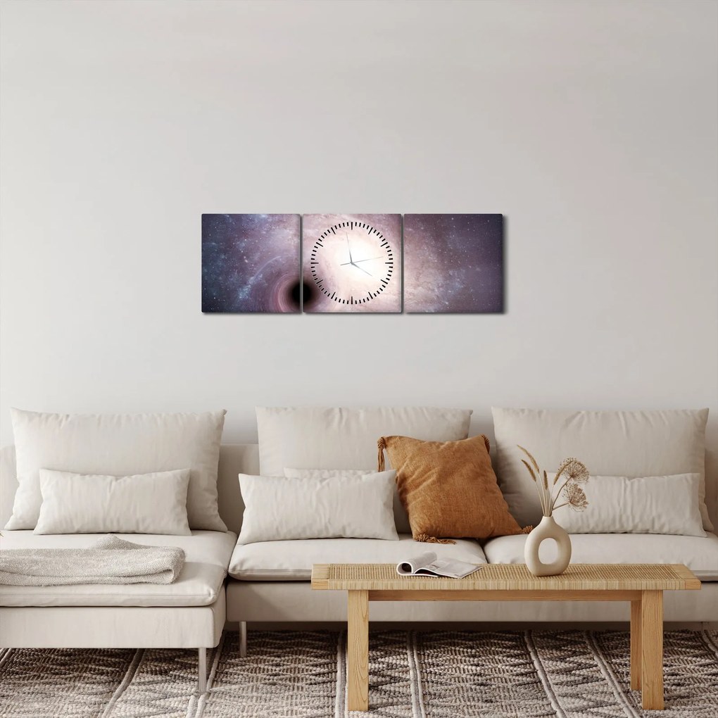 Obraz - Špirálna galaxia (s hodinami) (90x30 cm)