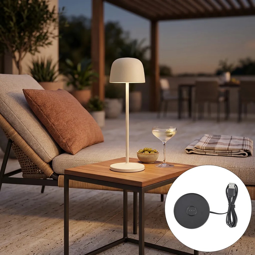 Stolná lampa béžová vrátane LED nabíjateľná s nabíjacou stanicou IP65 - Raika