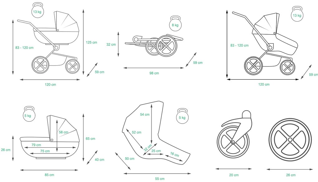 Detský kočík 4v1 BabyLux AIR ALU Sage + isofix základňa