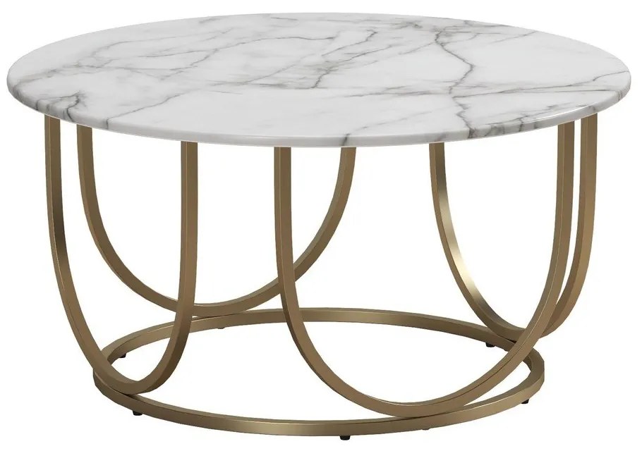 Biely/v zlatej farbe okrúhly konferenčný stolík s doskou v dekore mramoru ø 79 cm Gwyneth – CosmoLiving by Cosmopolitan