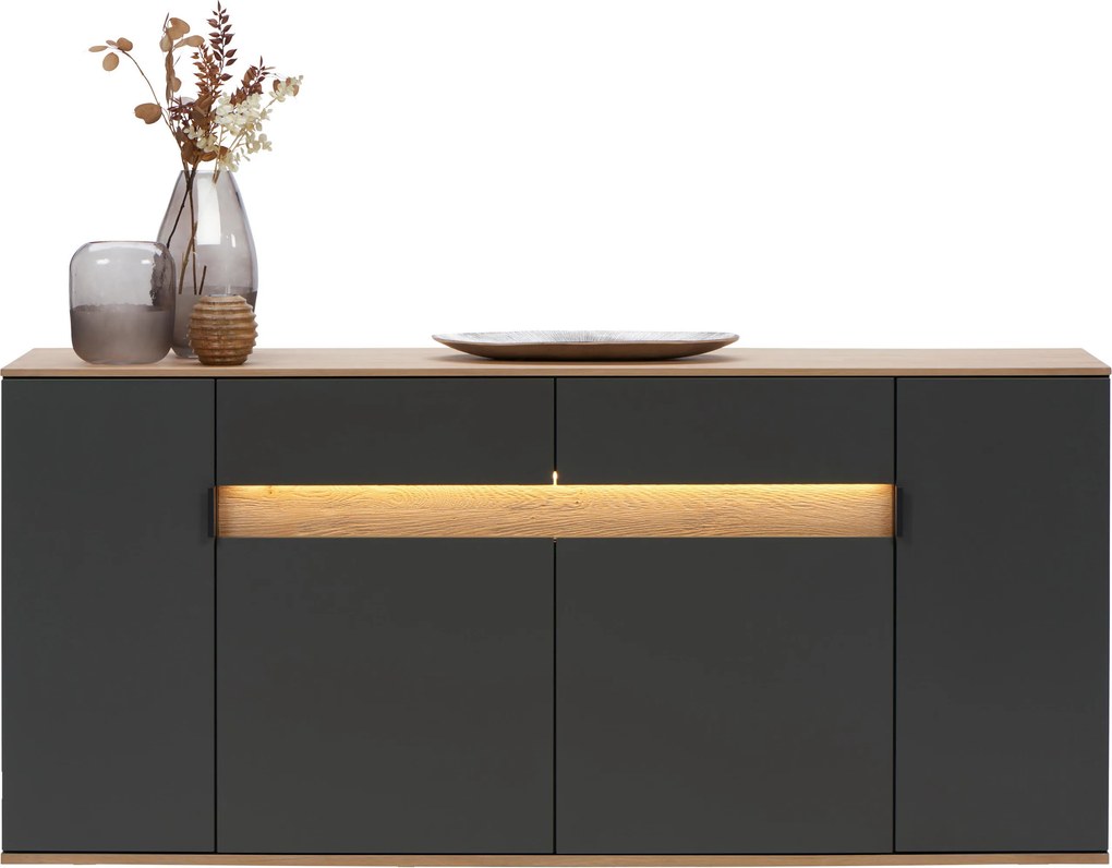 XXXLutz ŠIROKÁ KOMODA, antracitová, farba duba, 180,6/82/42 cm Dieter Knoll - Komody - 001770000702