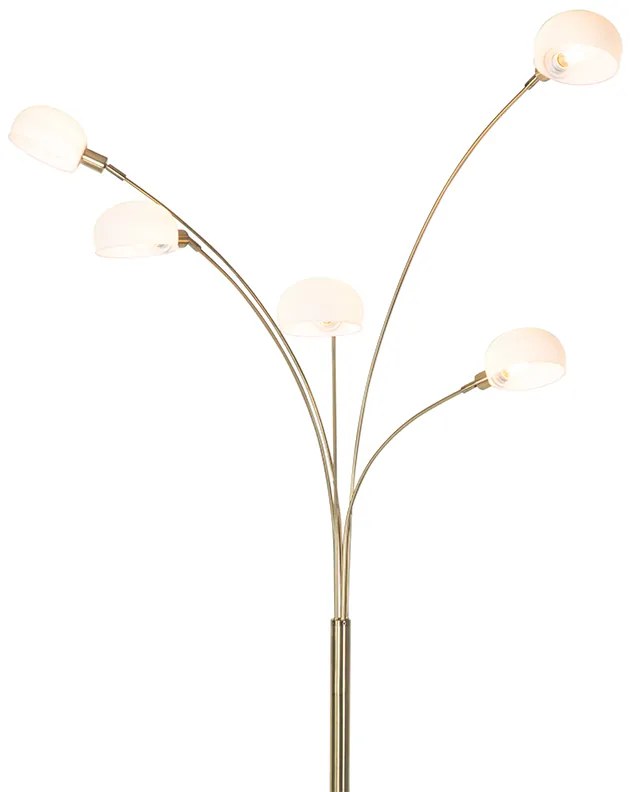 Dizajnová stojaca lampa mosadz s opálovým sklom 5-svetlo - Sixties Marmo