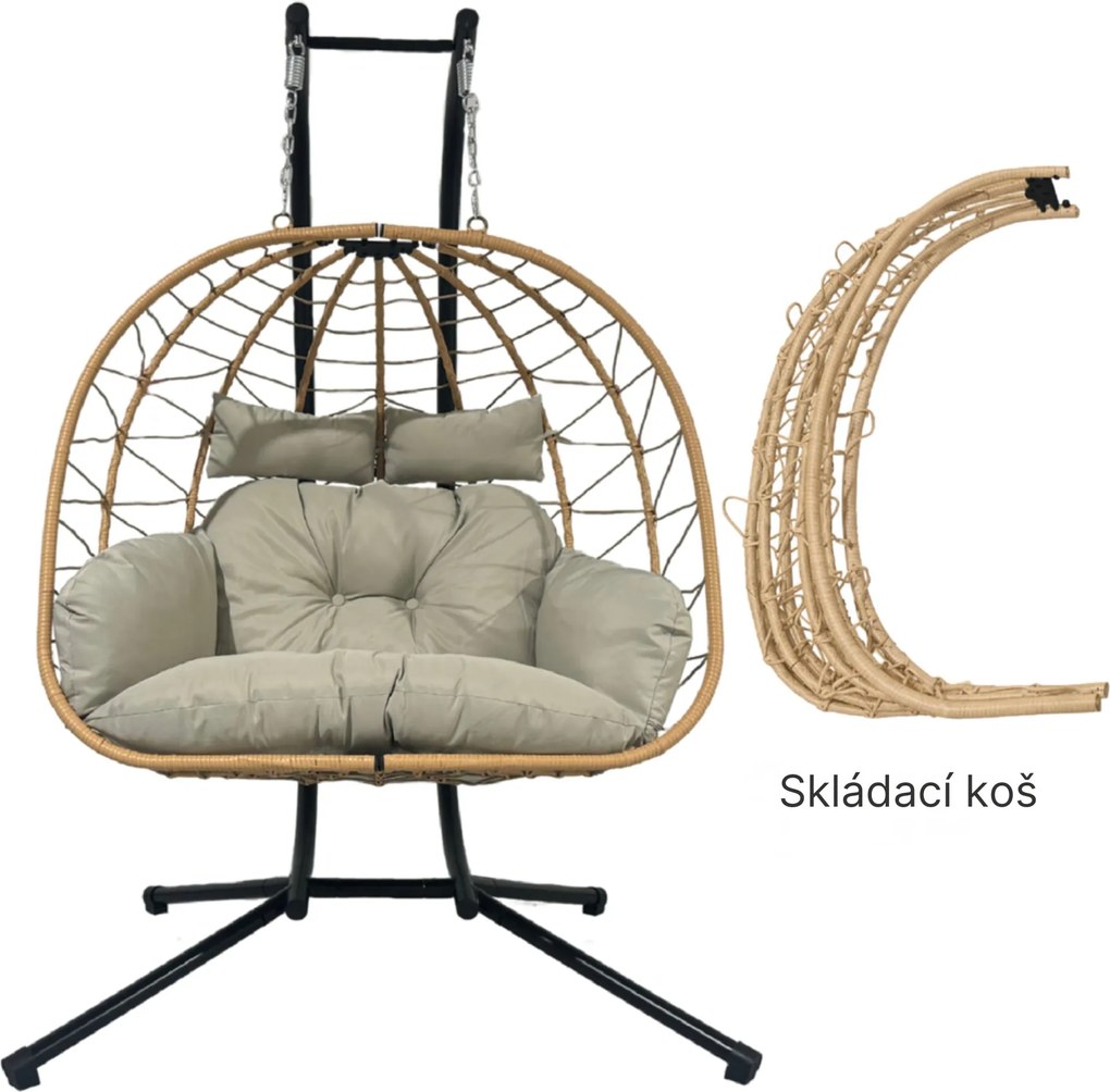 Závěsné skládací houpací křeslo Luvo černé/šedé