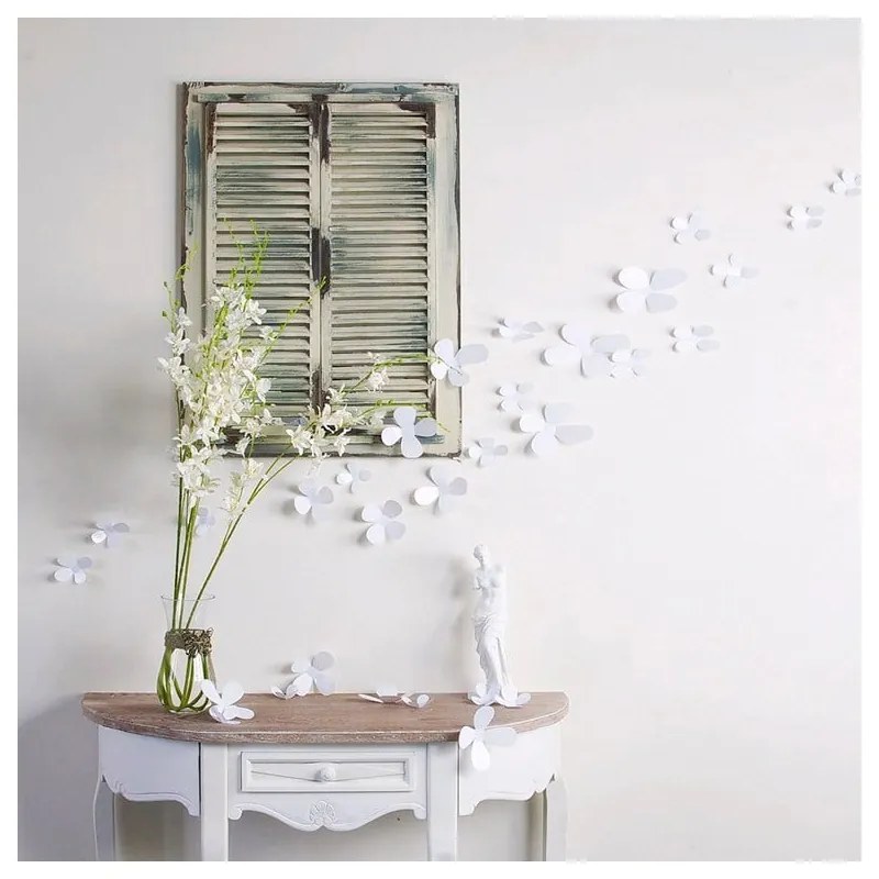 Sada 12 bielych adhezívnych 3D samolepiek Ambiance Flowers