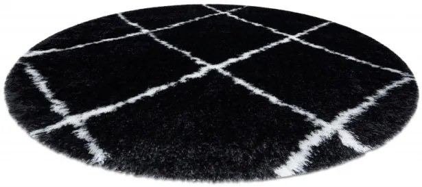 Koberec FLUFFY kruh shaggy kratka, trellis - antracit / biely