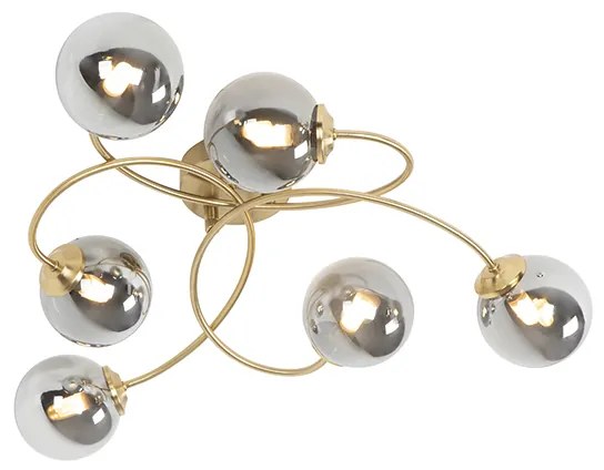 Moderné stropné svietidlo zlaté 6-žiarovkové s dymovým sklom - Atény