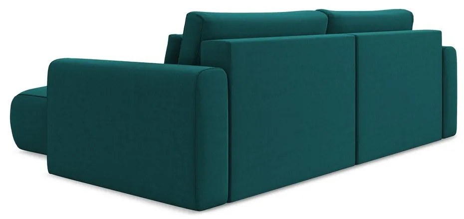 Tyrkysovomodrá zamatová rozkladacia/s úložným priestorom rohová pohovka (pravý roh/s leňoškou) Kapua – Makamii