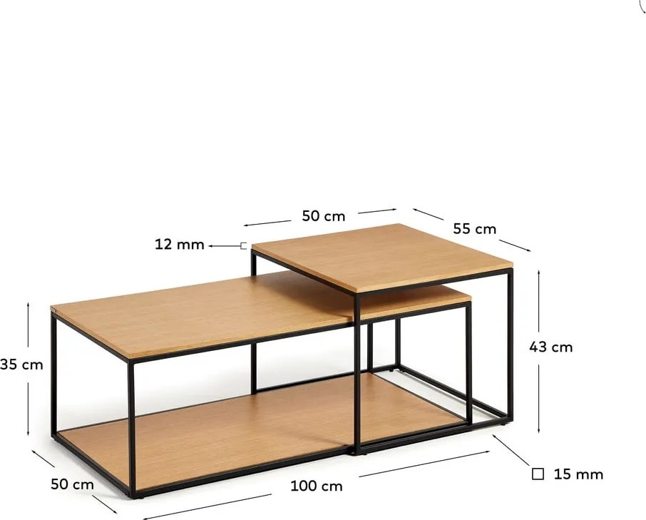 Okrúhle konferenčné stolíky s doskou v dubovom dekore v prírodnej farbe v súprave 2 ks 50x100 cm Yoana – Kave Home