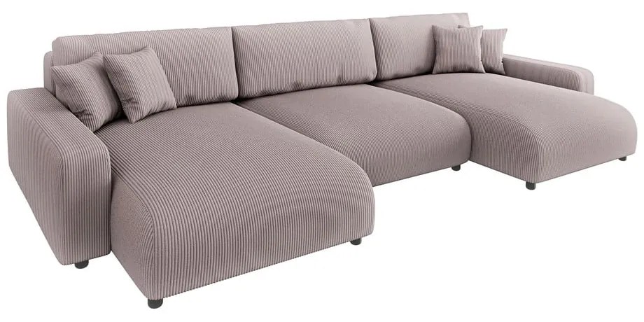 Svetloružová menčestrová rozkladacia/s úložným priestorom rohová pohovka Sara – Ropez