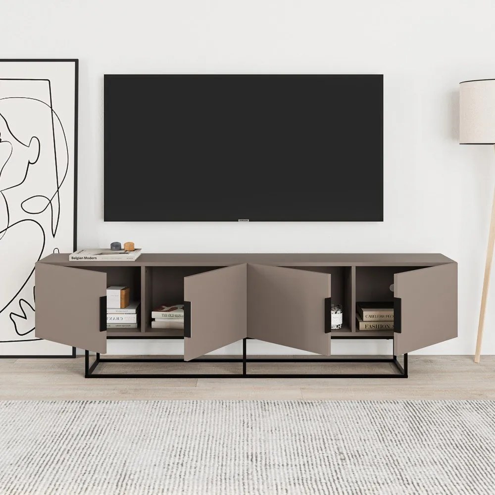 Sivo-béžový TV stolík 200x55 cm Titan – Marckeric