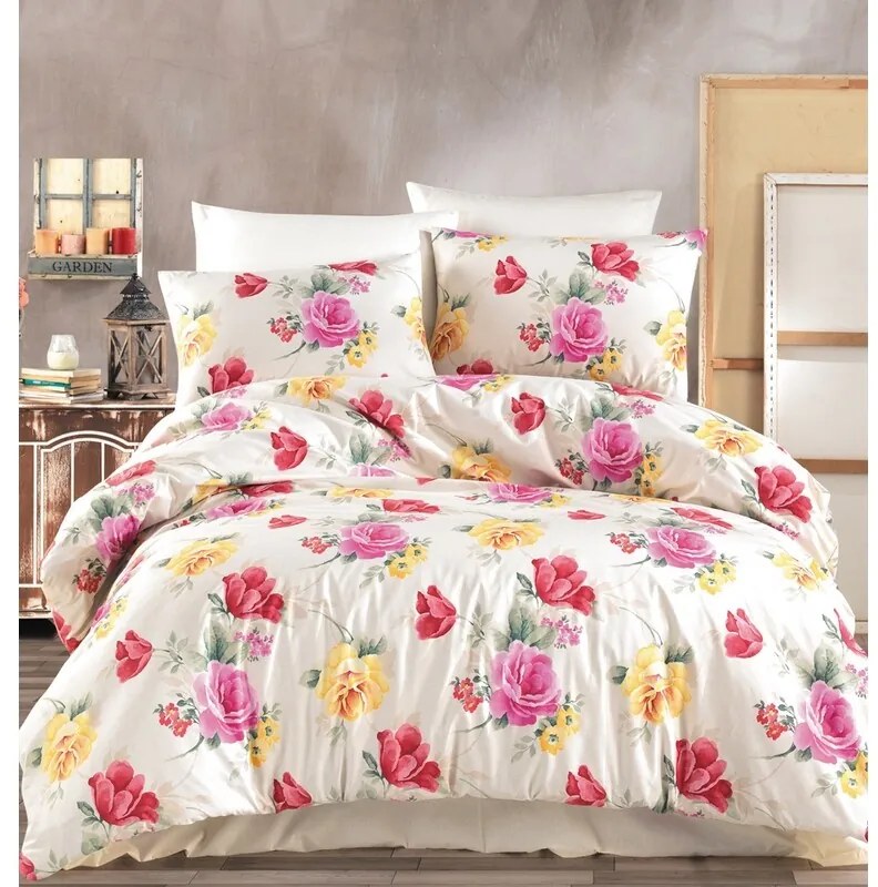 BedTex Bavlnené povlečení Tulip smetanová, 220 x200 cm, 2 ks 70 x 90 cm