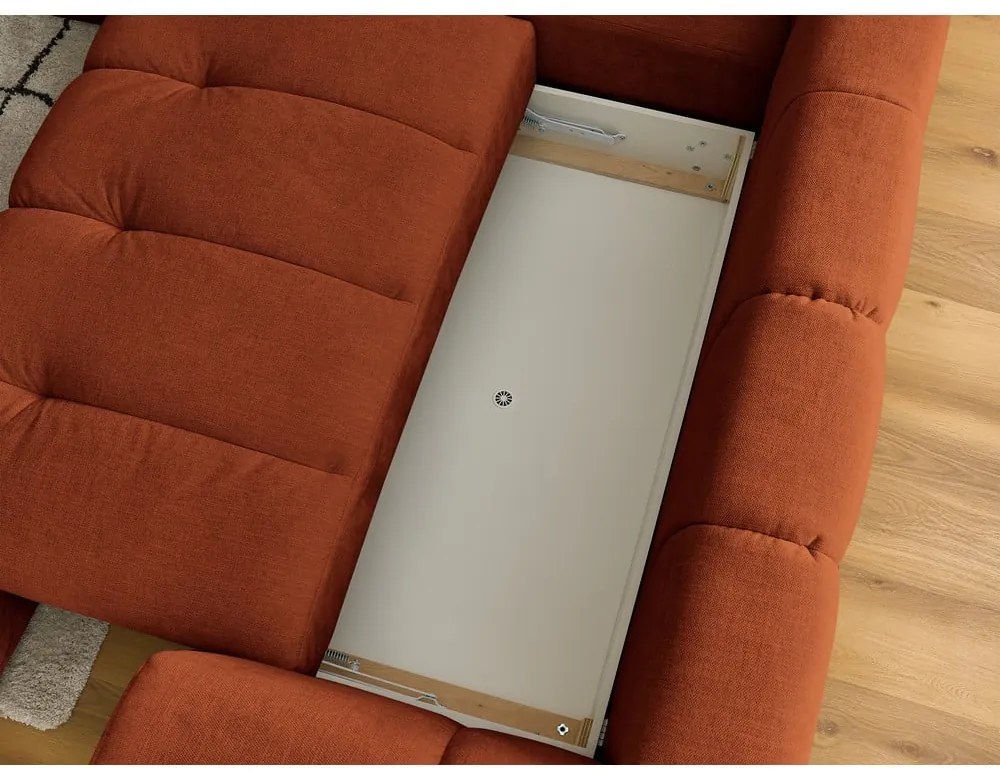 Rozkladacia/s úložným priestorom rohová pohovka v tehlovej farbe (ľavý roh/do L) Fuji – Bobochic Paris