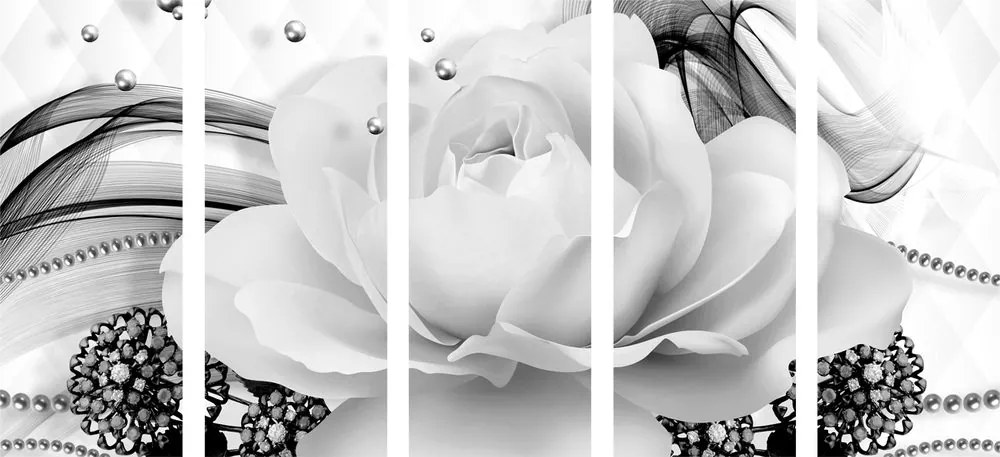 5-dielny obraz luxusná ruža v čiernobielom prevedení Varianta: 100x50