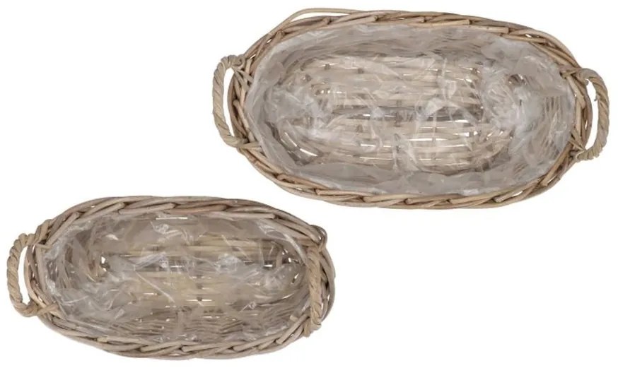 2ks ratanový oválny kvetináč /kôš s ušami Ivy grey - 42*23*17/ 36*20*14 cm