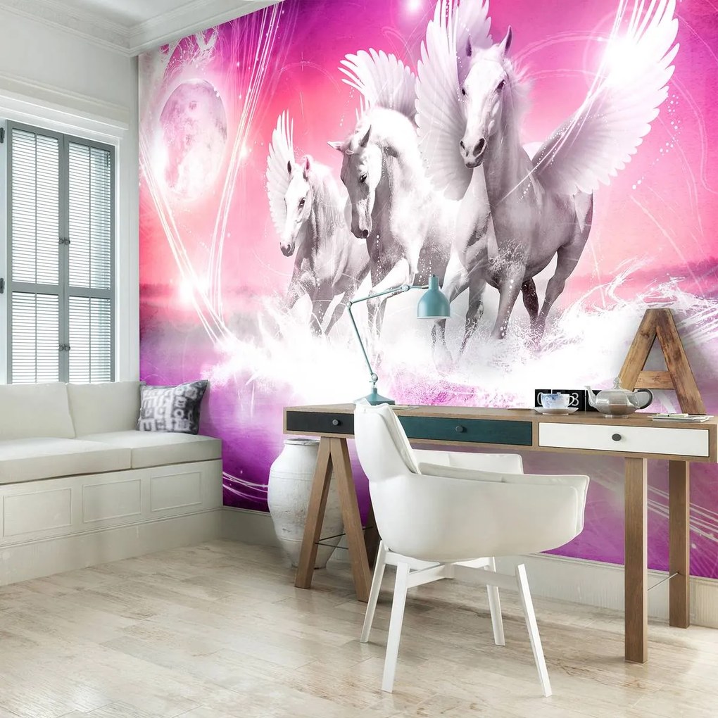 Fototapeta - Pegasus na ružovom pozadí (254x184 cm)