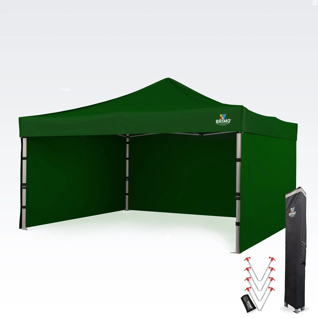 BRIMO Hliníkový promo stan 4x4 m ALU PREMIUM – 3 steny, HEX 45 mm - s 3 stenami - Zelená 16