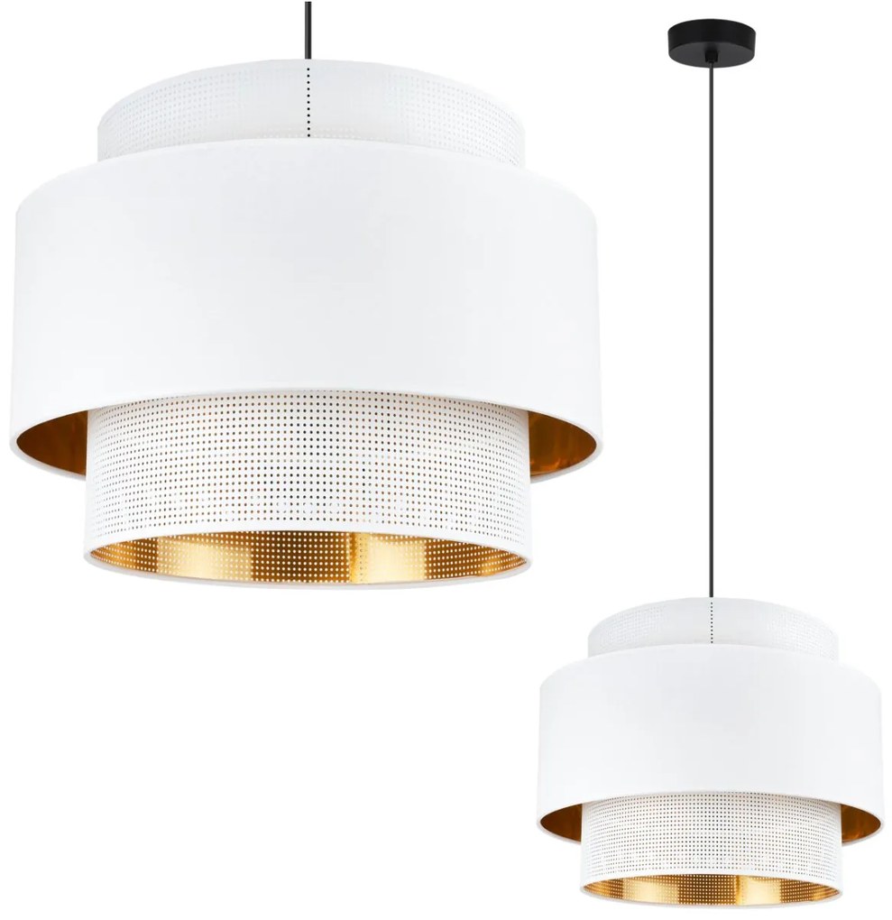 Závesné svietidlo Asti, 1x PVC/biele textilné tienidlo, (fi 40cm), g/c, b