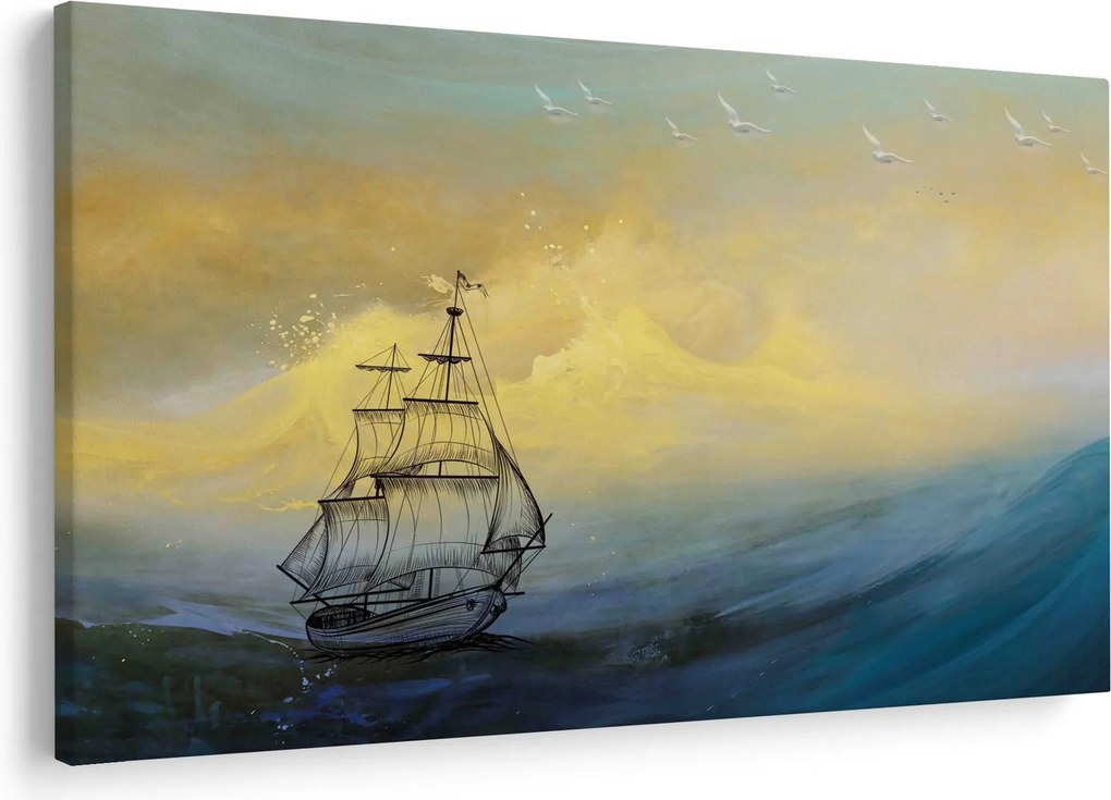 Obraz - Maľba lode na mori (90x60 cm)
