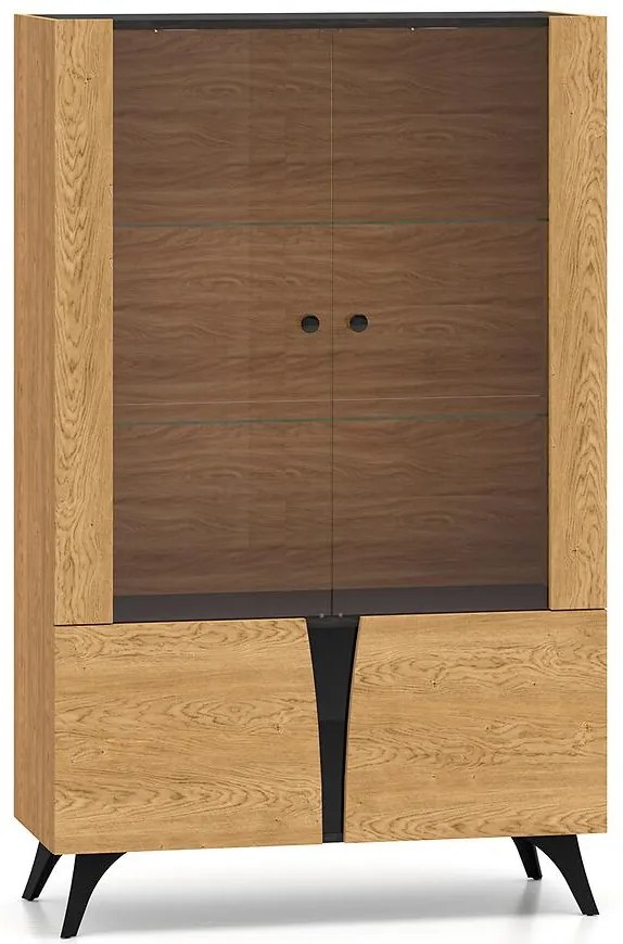 Vitrína Toscania 03  Milton Dub  Dune/jaseň čierny/sklo