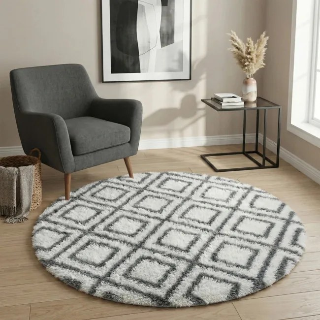 Protišmykový koberec DECOR biely / sivý kruh