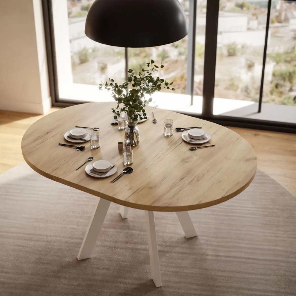 OKRÚHLY ROZKLADACÍ JEDÁLENSKÝ STÔL EWALD KRAFT ZLATÝ + BIELY 100/140 cm